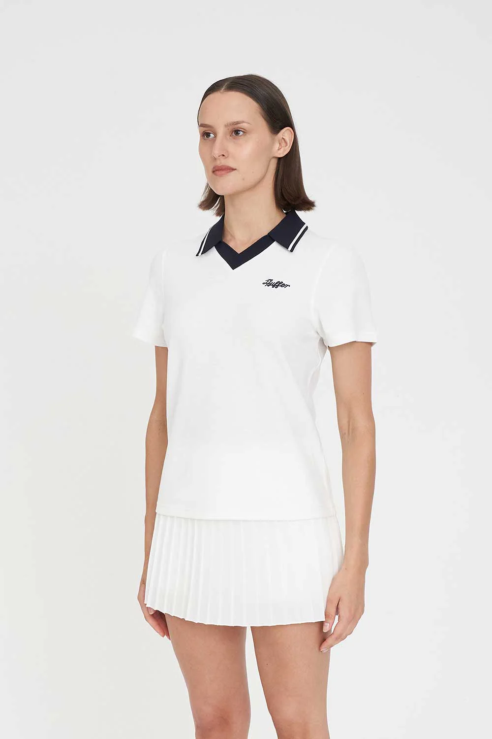 WOMENS BIRDIE SS POLO CHALK/NAVY - Image 4