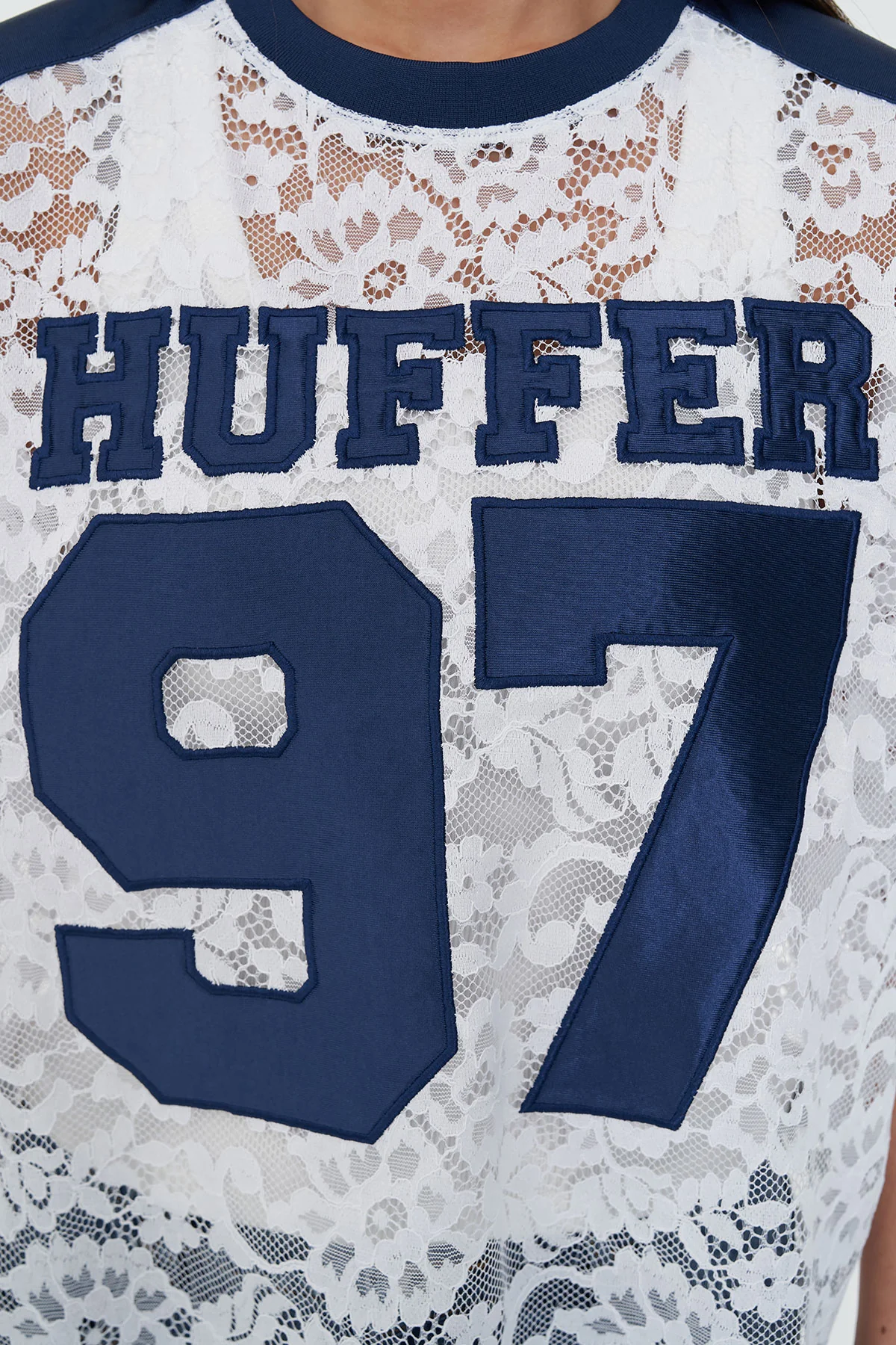 LACE CROPPED QB JERSEY WHITE/NAVY - Image 3