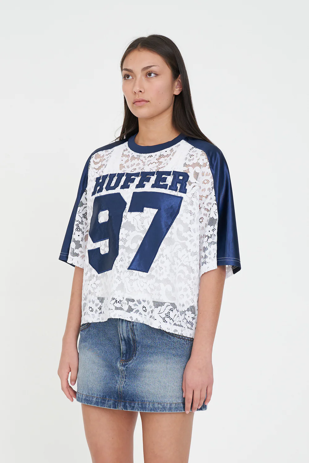 LACE CROPPED QB JERSEY WHITE/NAVY - Image 4