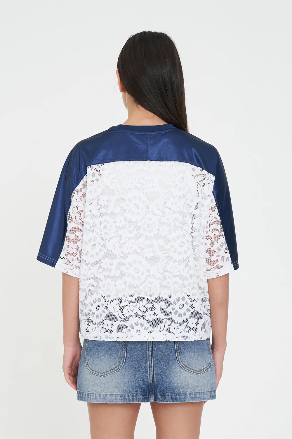 LACE CROPPED QB JERSEY WHITE/NAVY - Image 5